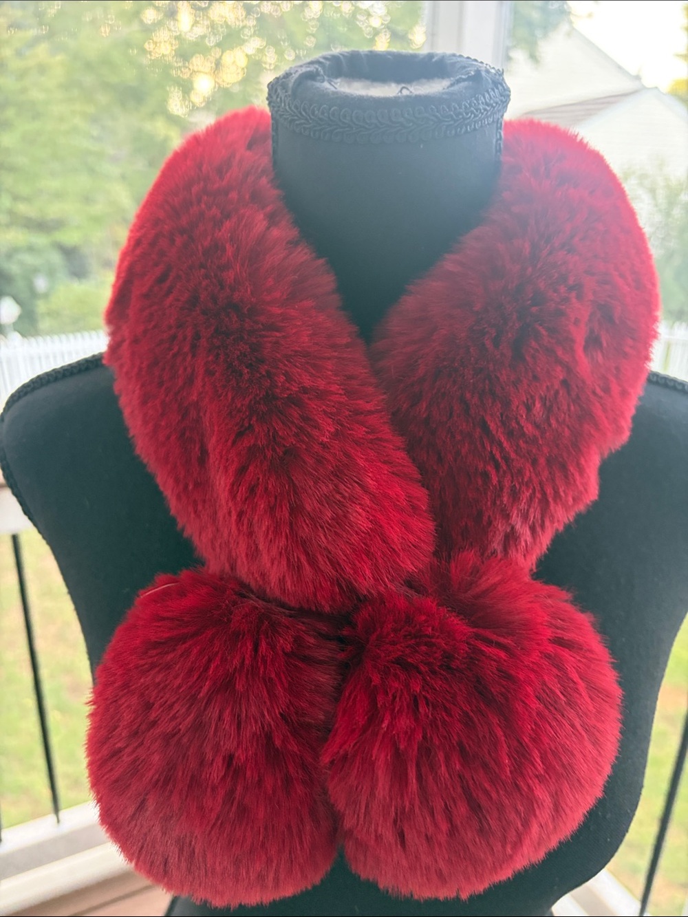 Chico’s Lux Plush Faux Fur Pom Scarf - Red